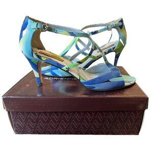 Adrienne Vittadini Blue Green T-Strap Sandals Pumps Heels Womens 10 M Serena
